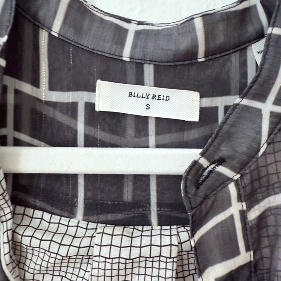 Billy Reid Women's Small Brown Grey Metallic Gold Sheer Overlay Lined Midi Dress - Picture 11 of 14